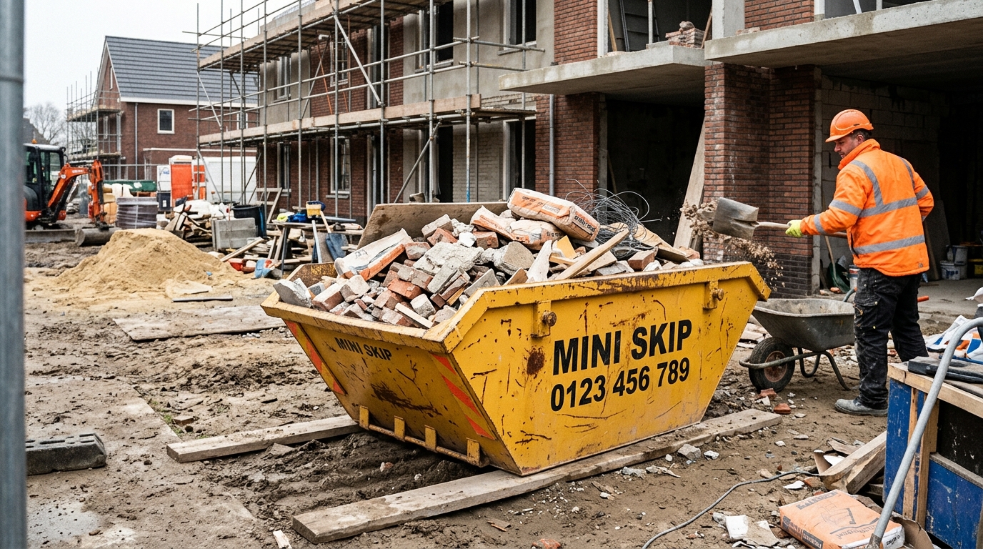 Mini skip bin on a construction site in Durbanville collecting rubble and building waste